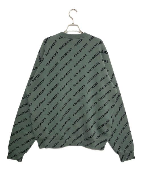 BALENCIAGA（バレンシアガ）BALENCIAGA (バレンシアガ) ロゴ総柄 クルーネック 長袖ニット セーター グリーン サイズ:XSの古着・服飾アイテム