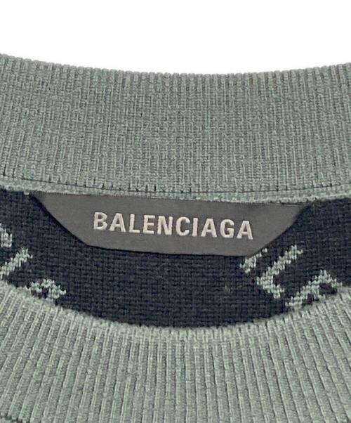 BALENCIAGA（バレンシアガ）BALENCIAGA (バレンシアガ) ロゴ総柄 クルーネック 長袖ニット セーター グリーン サイズ:XSの古着・服飾アイテム