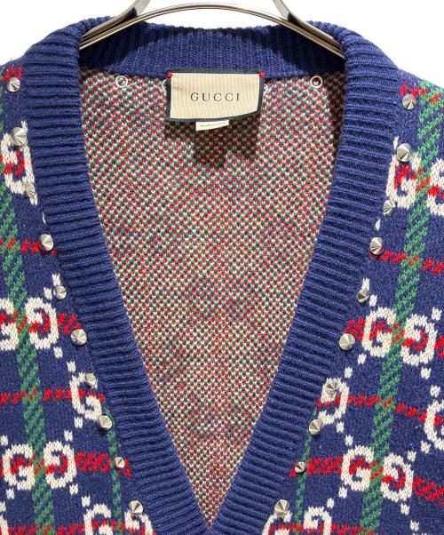 GUCCI（グッチ）GUCCI (グッチ) GG Studs Cardigan/GGスタッズカーディガン/716334 XKCOZ ネイビー サイズ:Mの古着・服飾アイテム