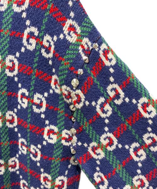 GUCCI（グッチ）GUCCI (グッチ) GG Studs Cardigan/GGスタッズカーディガン/716334 XKCOZ ネイビー サイズ:Mの古着・服飾アイテム