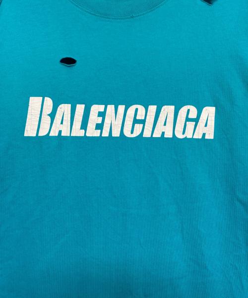 BALENCIAGA（バレンシアガ）BALENCIAGA (バレンシアガ) デストロイ加工ロゴTシャツ スカイブルー サイズ:XSの古着・服飾アイテム