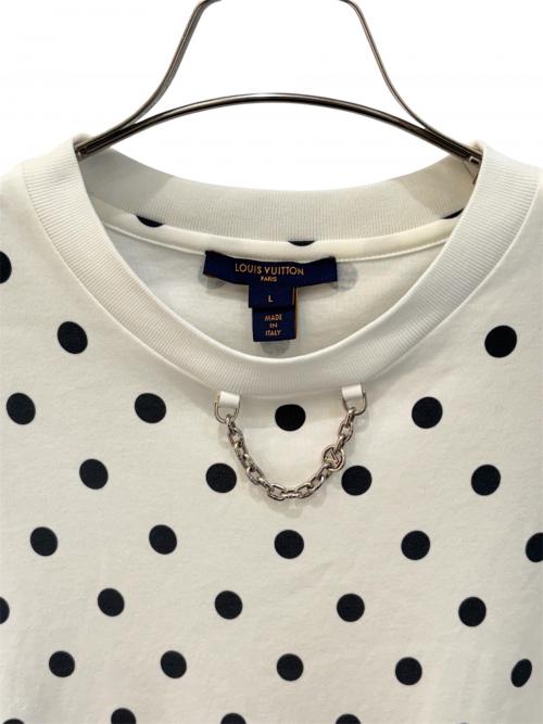 LOUIS VUITTON（ルイ ヴィトン）LOUIS VUITTON (ルイ ヴィトン) チェーン付フリル袖ドットTシャツ ホワイト サイズ:Ｌの古着・服飾アイテム