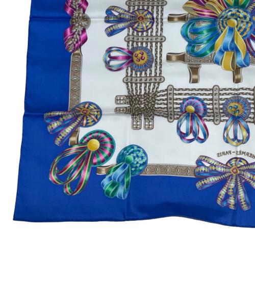 HERMES（エルメス）HERMES (エルメス) カレ90《LES RUBANS DU CHEVAL（馬のリボン）》 ブルー×ホワイト サイズ:90の古着・服飾アイテム