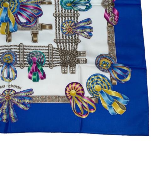 HERMES（エルメス）HERMES (エルメス) カレ90《LES RUBANS DU CHEVAL（馬のリボン）》 ブルー×ホワイト サイズ:90の古着・服飾アイテム