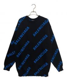 BALENCIAGA（バレンシアガ）の古着「オールオーバー ロゴ クルーネック ニット」｜ブラック