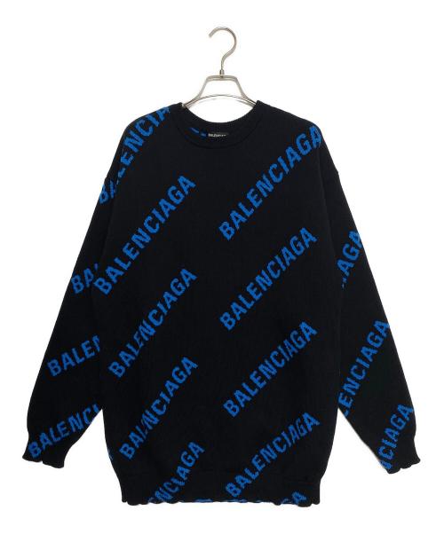 BALENCIAGA（バレンシアガ）BALENCIAGA (バレンシアガ) オールオーバー ロゴ クルーネック ニット ブラック サイズ:XSの古着・服飾アイテム