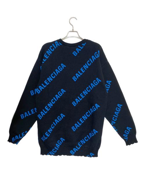 BALENCIAGA（バレンシアガ）BALENCIAGA (バレンシアガ) オールオーバー ロゴ クルーネック ニット ブラック サイズ:XSの古着・服飾アイテム