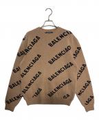 BALENCIAGAバレンシアガ）の古着「オールオーバーロゴジャガード クルーネックニットセーター」｜ベージュ