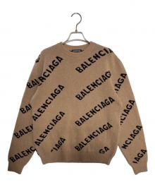 BALENCIAGA（バレンシアガ）の古着「オールオーバーロゴジャガード クルーネックニットセーター」｜ベージュ