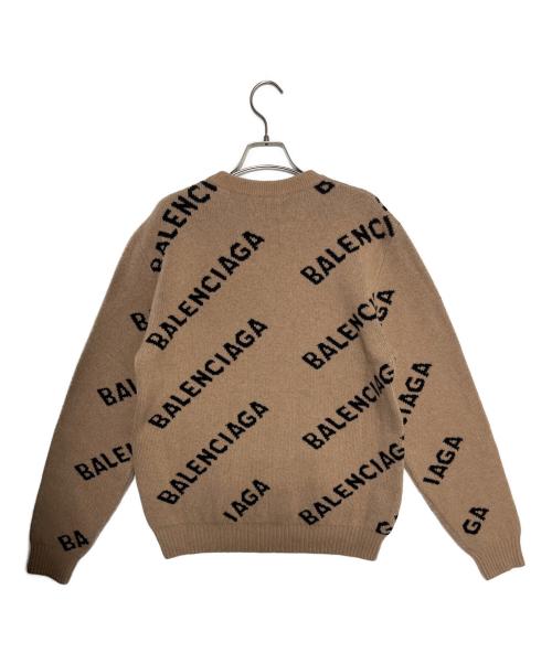 BALENCIAGA（バレンシアガ）BALENCIAGA (バレンシアガ) オールオーバーロゴジャガード クルーネックニットセーター ベージュ サイズ:Sの古着・服飾アイテム