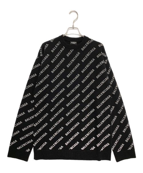 BALENCIAGA（バレンシアガ）BALENCIAGA (バレンシアガ) All Over Logo Crewneck Knit Sweater ブラック サイズ:XSの古着・服飾アイテム