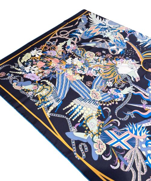 HERMES（エルメス）HERMES (エルメス) シルクスカーフ/カレ90/Le Sacre des Saisons/四季の祭典 ネイビー サイズ:90の古着・服飾アイテム