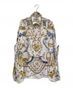HERMESエルメス）の古着「総柄シルクシャツ」｜スカイブルー