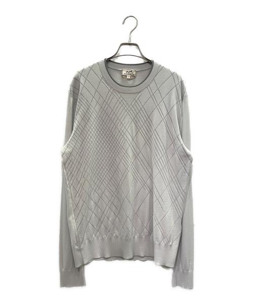 HERMES（エルメス）HERMES (エルメス) Crewneck Cotton Knit Sweater クルーネック コットンニット ライトグレー サイズ:Mの古着・服飾アイテム
