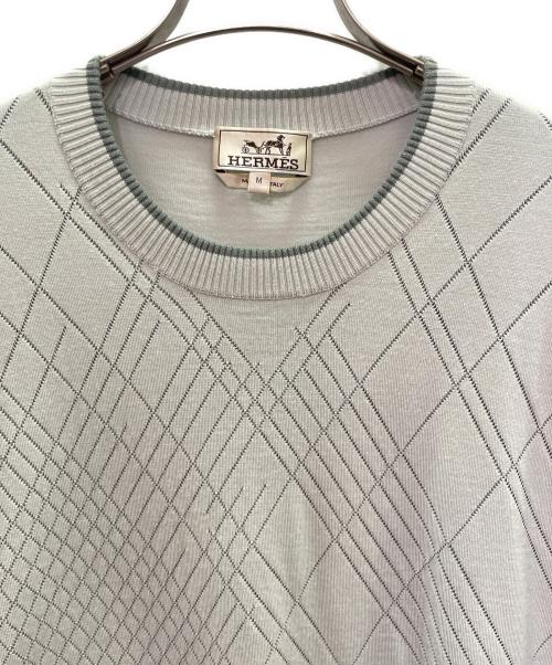 HERMES（エルメス）HERMES (エルメス) Crewneck Cotton Knit Sweater クルーネック コットンニット ライトグレー サイズ:Mの古着・服飾アイテム