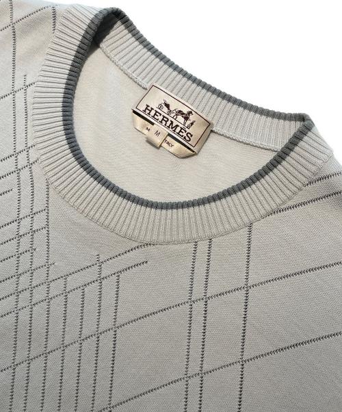 HERMES（エルメス）HERMES (エルメス) Crewneck Cotton Knit Sweater クルーネック コットンニット ライトグレー サイズ:Mの古着・服飾アイテム