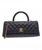 CHANELシャネル）の古着「マキシハンドルトップフラップバッグ/2WAYショルダーバッグ」｜ブラック