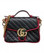 GUCCIグッチ）の古着「GGマーモント ミニ トップハンドルレザーバッグ」｜ブラック