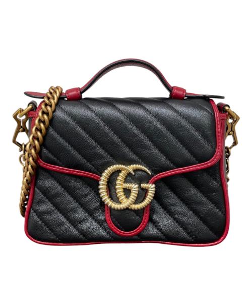 GUCCI（グッチ）GUCCI (グッチ) GGマーモント ミニ トップハンドルレザーバッグ ブラック サイズ:ミニの古着・服飾アイテム