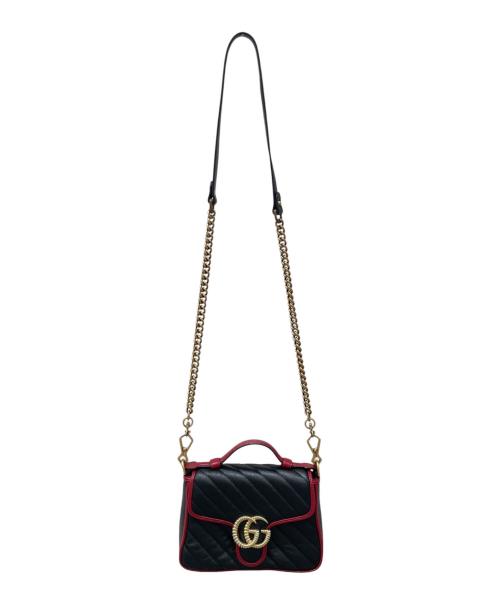 GUCCI（グッチ）GUCCI (グッチ) GGマーモント ミニ トップハンドルレザーバッグ ブラック サイズ:ミニの古着・服飾アイテム