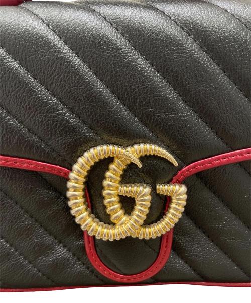 GUCCI（グッチ）GUCCI (グッチ) GGマーモント ミニ トップハンドルレザーバッグ ブラック サイズ:ミニの古着・服飾アイテム