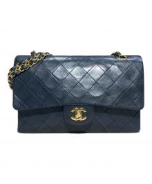 CHANEL（シャネル）の古着「マトラッセ25 ラムスキン Wフラップチェーンショルダーバッグ」｜ブラック×ゴールド