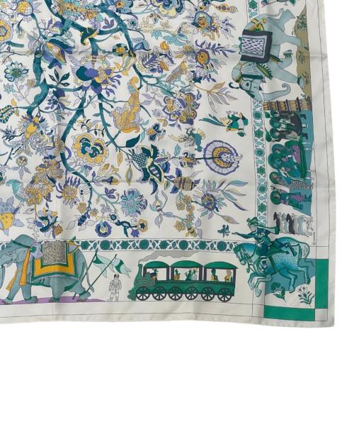 HERMES（エルメス）HERMES (エルメス) カレ90《FANTAISIES INDIENNES（眩惑のインド）》 ホワイト×グリーン サイズ:90の古着・服飾アイテム