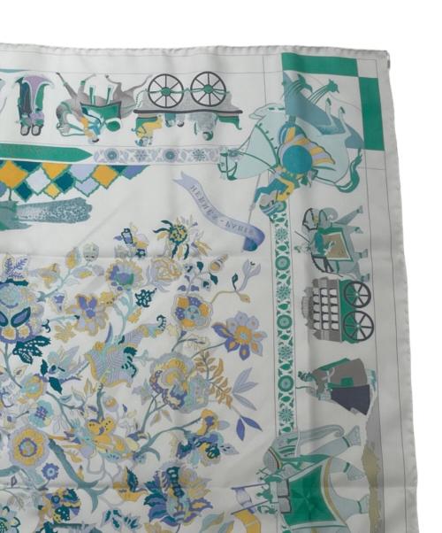HERMES（エルメス）HERMES (エルメス) カレ90《FANTAISIES INDIENNES（眩惑のインド）》 ホワイト×グリーン サイズ:90の古着・服飾アイテム