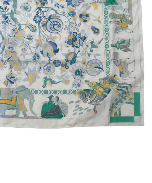 HERMES（エルメス）HERMES (エルメス) カレ90《FANTAISIES INDIENNES（眩惑のインド）》 ホワイト×グリーン サイズ:90の古着・服飾アイテム