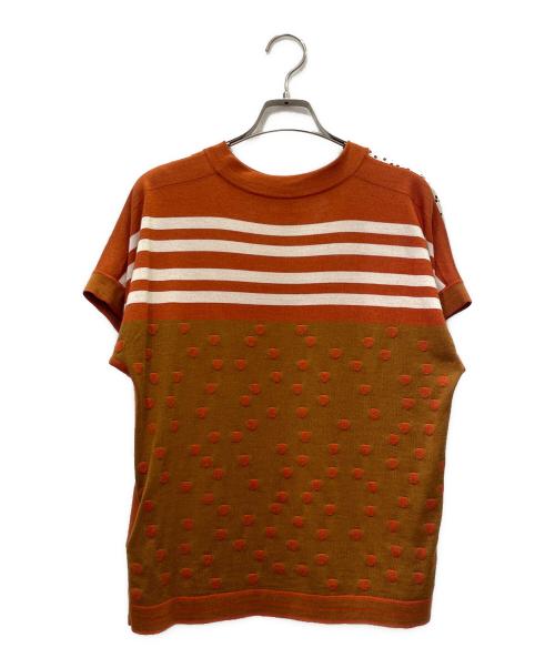 HERMES（エルメス）HERMES (エルメス) ツイルレーヌ 半袖ニット ブラウン サイズ:38の古着・服飾アイテム