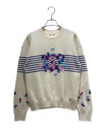CHANEL（シャネル）の古着「CC Logo Clover Striped Knit Top/ココマーククローバーボーダーニット/P76927K11095」｜ホワイト
