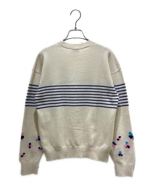 CHANEL（シャネル）CHANEL (シャネル) CC Logo Clover Striped Knit Top/ココマーククローバーボーダーニット/P76927K11095 ホワイト サイズ:36の古着・服飾アイテム