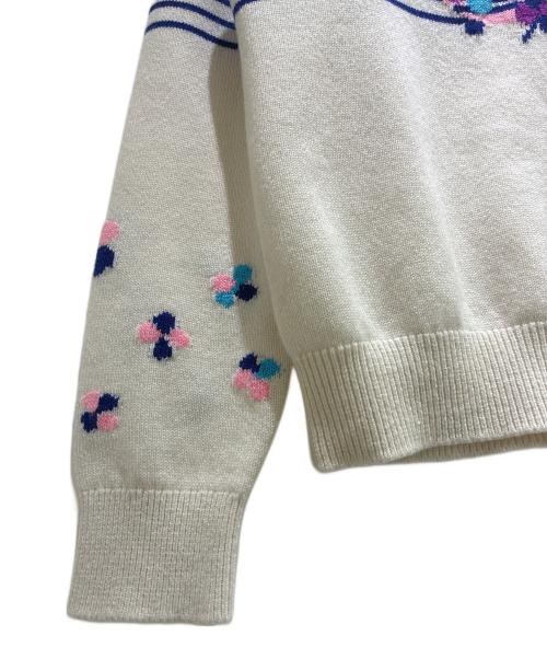 CHANEL（シャネル）CHANEL (シャネル) CC Logo Clover Striped Knit Top/ココマーククローバーボーダーニット/P76927K11095 ホワイト サイズ:36の古着・服飾アイテム