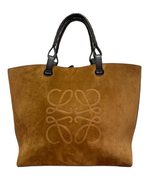 LOEWE（ロエベ）LOEWE (ロエベ) Suede Anagram Tote Bag スエード アナグラム トートバッグ ブラック×ブラウンの古着・服飾アイテム