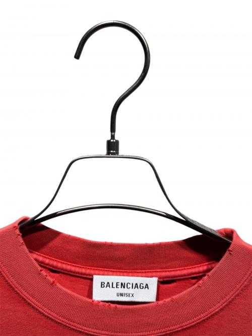 BALENCIAGA（バレンシアガ）BALENCIAGA (バレンシアガ) ダメージ加工カレッジロゴTシャツ レッド サイズ:Sの古着・服飾アイテム