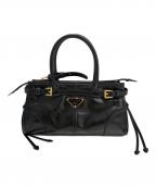 PRADAプラダ）の古着「Pony Hair Leather Mini Handbag/ポニーレザーミニハンドバッグ/1BA486_2CYR_F0002_V_OOS」｜ブラック