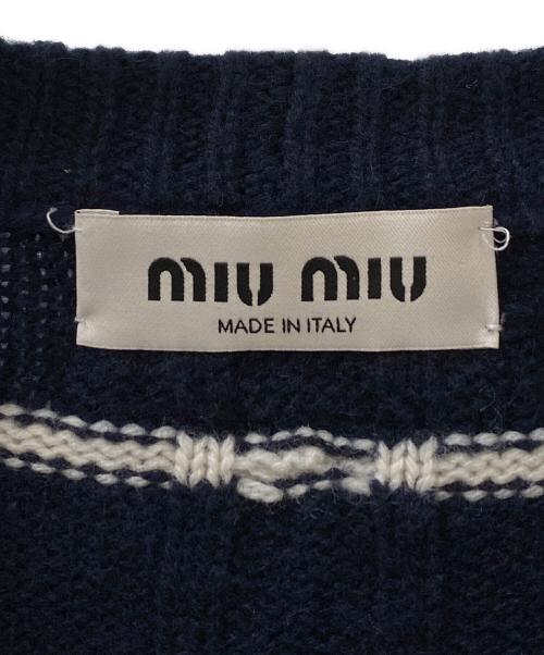 MIU MIU（ミュウミュウ）MIU MIU (ミュウミュウ) カシミヤボーダーニットカーディガン ネイビー サイズ:36の古着・服飾アイテム