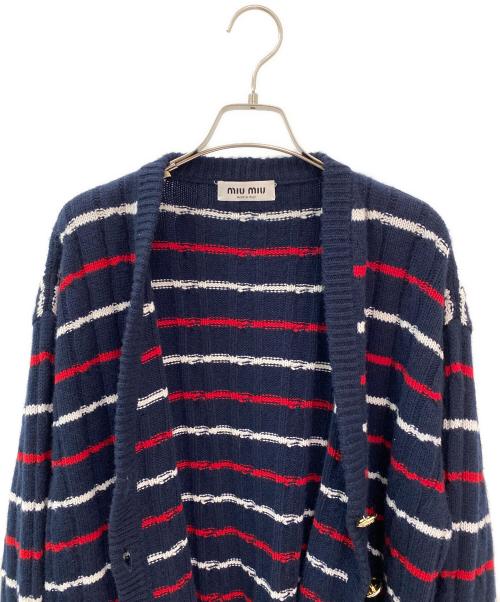 MIU MIU（ミュウミュウ）MIU MIU (ミュウミュウ) カシミヤボーダーニットカーディガン ネイビー サイズ:36の古着・服飾アイテム
