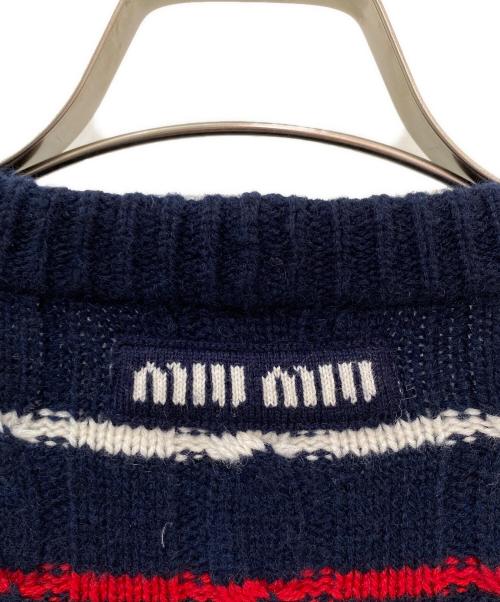 MIU MIU（ミュウミュウ）MIU MIU (ミュウミュウ) カシミヤボーダーニットカーディガン ネイビー サイズ:36の古着・服飾アイテム