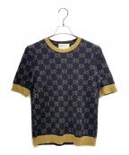 GUCCIグッチ）の古着「GGコットンラメ半袖ニット」｜ブラック×ゴールド