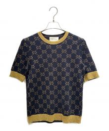 GUCCI（グッチ）の古着「GGコットンラメ半袖ニット」｜ブラック×ゴールド