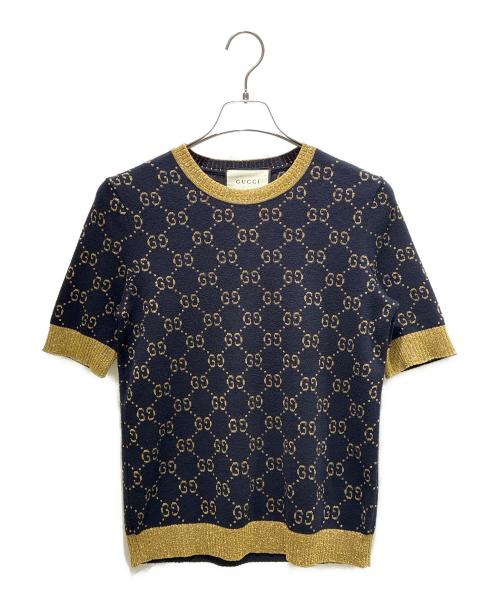 GUCCI（グッチ）GUCCI (グッチ) GGコットンラメ半袖ニット ブラック×ゴールド サイズ:Mの古着・服飾アイテム