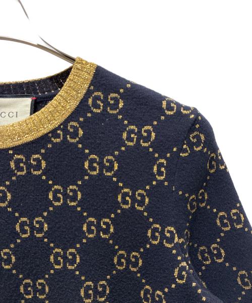 GUCCI（グッチ）GUCCI (グッチ) GGコットンラメ半袖ニット ブラック×ゴールド サイズ:Mの古着・服飾アイテム