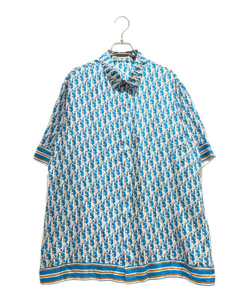 Dior（ディオール）Dior (ディオール) オブリークショートスリーブシルクシャツ/193C545A4751 ブルー×ホワイト サイズ:40の古着・服飾アイテム