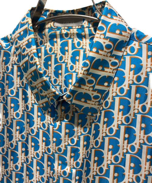 Dior（ディオール）Dior (ディオール) オブリークショートスリーブシルクシャツ/193C545A4751 ブルー×ホワイト サイズ:40の古着・服飾アイテム