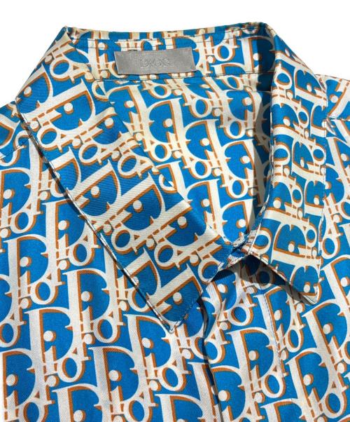 Dior（ディオール）Dior (ディオール) オブリークショートスリーブシルクシャツ/193C545A4751 ブルー×ホワイト サイズ:40の古着・服飾アイテム