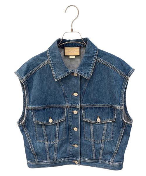 GUCCI（グッチ）GUCCI (グッチ) ウサギパッチ付デニムベスト インディゴ サイズ:40の古着・服飾アイテム