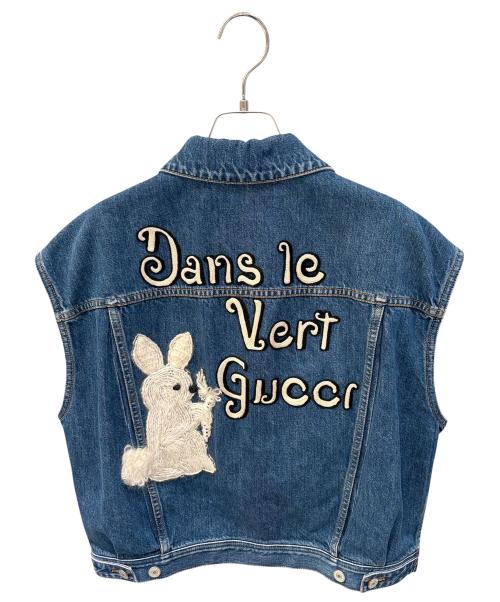 GUCCI（グッチ）GUCCI (グッチ) ウサギパッチ付デニムベスト インディゴ サイズ:40の古着・服飾アイテム