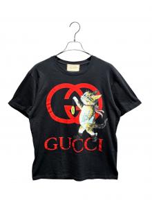 GUCCI（グッチ）の古着「ロゴキャットプリントTシャツ」｜ブラック