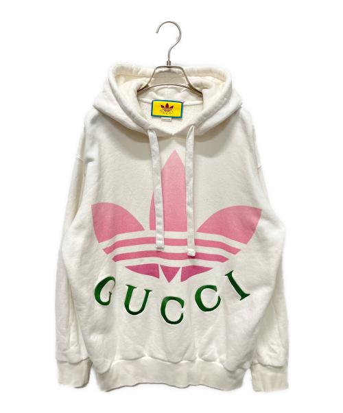 GUCCI（グッチ）GUCCI (グッチ) adidas (アディダス) ロゴパーカー ホワイト×ピンク サイズ:XSの古着・服飾アイテム
